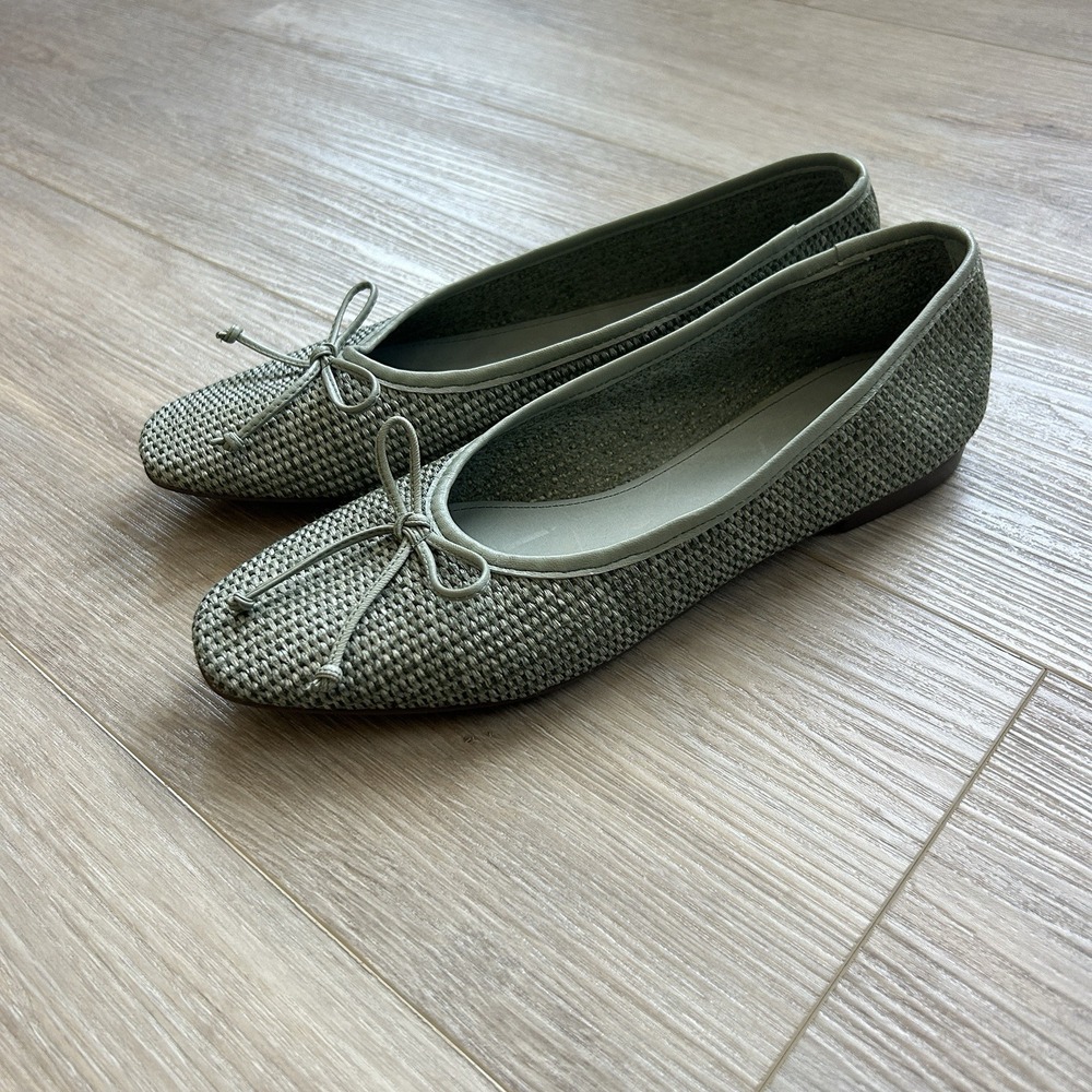 Schutz Leather & Raffia Flats Dark Ivy Womens Size 8 NWOB - Picture 6 of 10